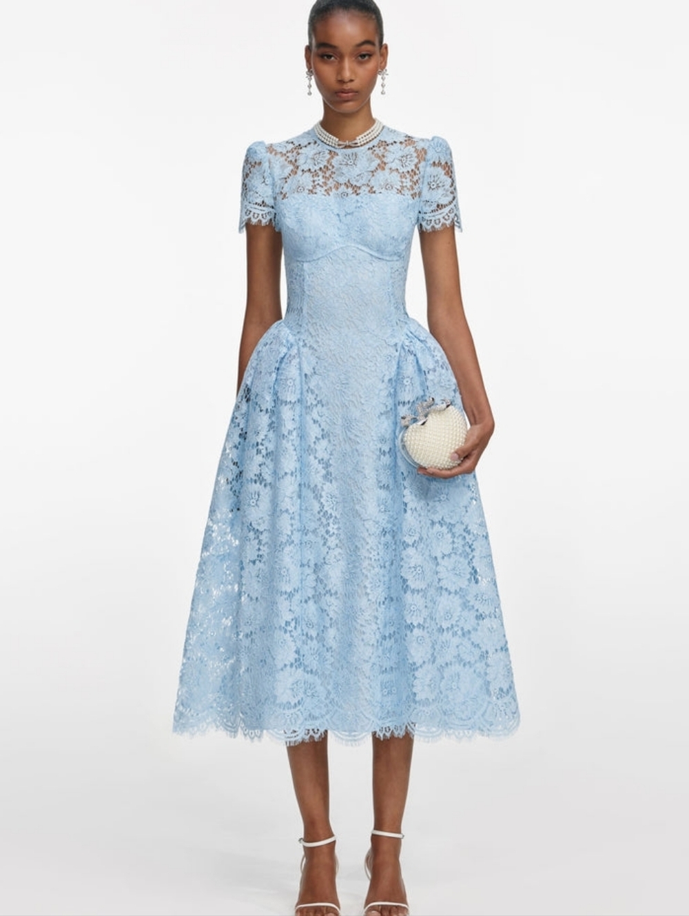 Self-Portrait Blue Fine Lace Midi Dress
